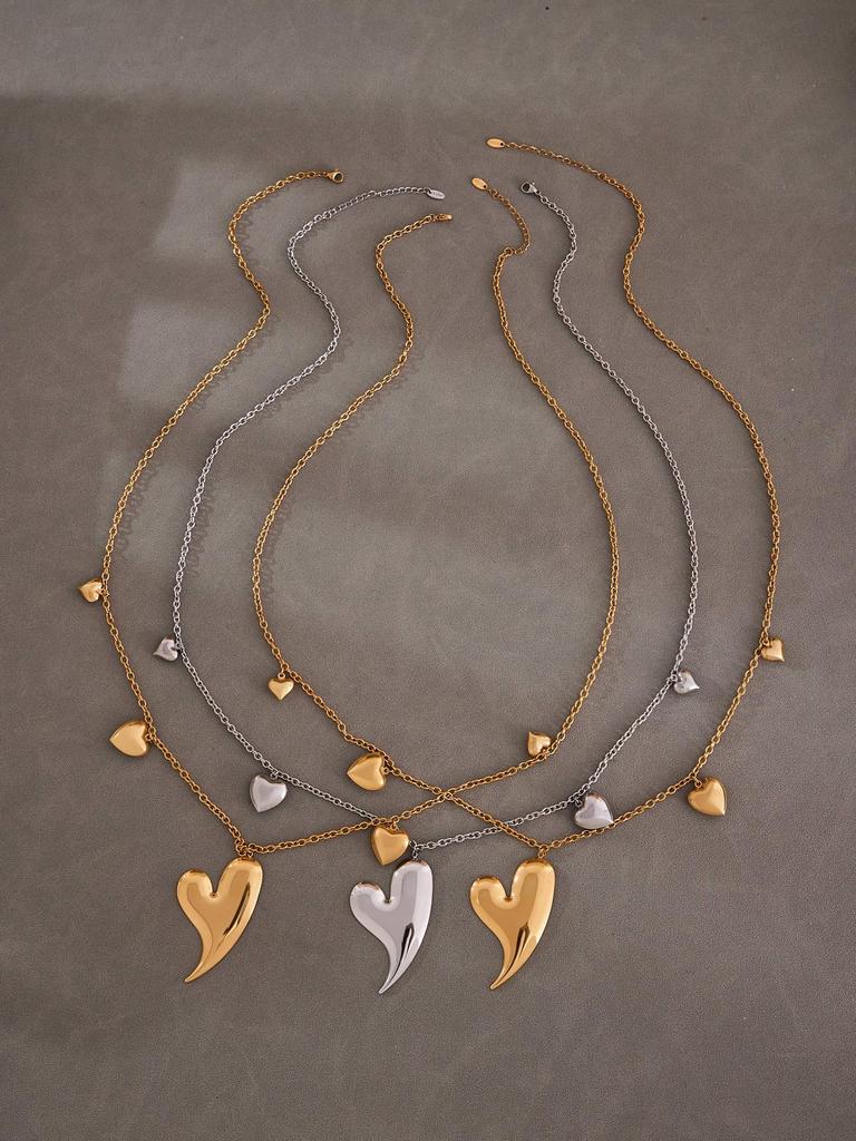 Qiong Yao 18K Gold Plated Double Layer Peach Heart Sweater Chain Necklace