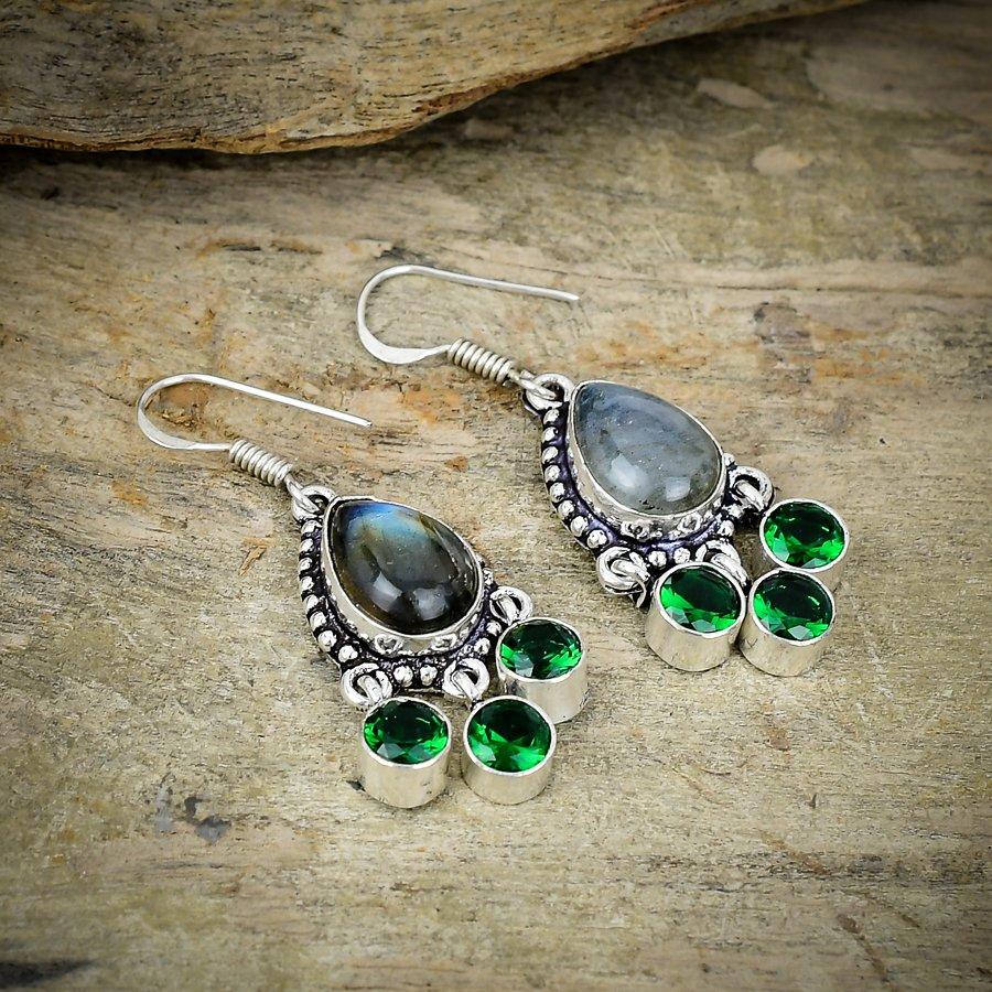 

Labradorite, Diopside Gemstone 925 Sterling Silver Jewelry Earring 1.77 M-232