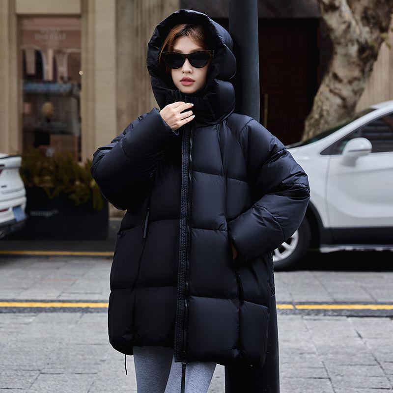 Beibei Cloud Light Luxury Hooded Down Jacket: Petite Mid-Length Puff Coat