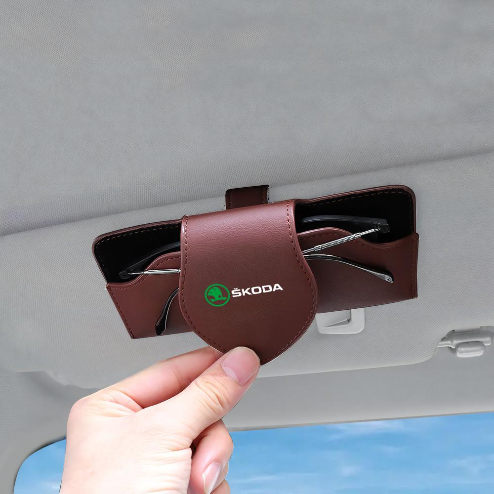 For Skoda Scala Car Glasses Storage Box Sun Visor Sunglasses Bank Card Ticket Cases For Skoda Rapid Octavia A5 RS Kodiaq Fabia A7 Kamiq Karoq