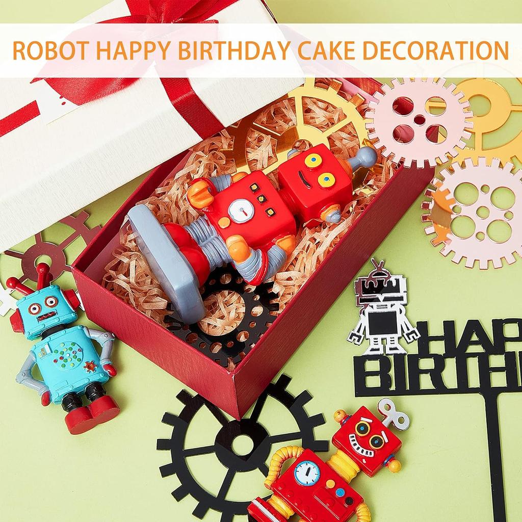 Robot Tårtdekorationer för Pojkar Robot Födelsedagstårta Topper Kugghjul Grattis på Födelsedagen Robot Tårta Cupcake Dekorationer Robot Födelsedagskalas