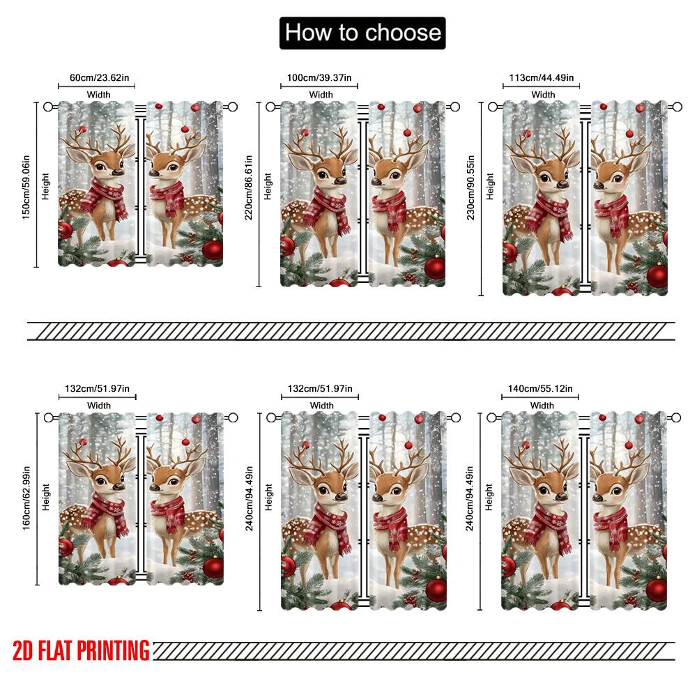2pcs,2D Plane Printing Popular Curtain Panels Reindeer Twins Polyester Fabric (without Rod) Decorations Outdoor Ldeal for Living