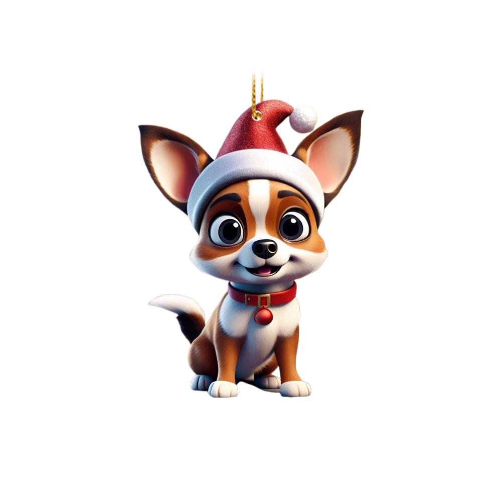 2d Acrylic Cartoon Dog Christmas Tree Pendant Modern Home Decoration Rearview Mirror Backpack Pendant Hanging Ornaments