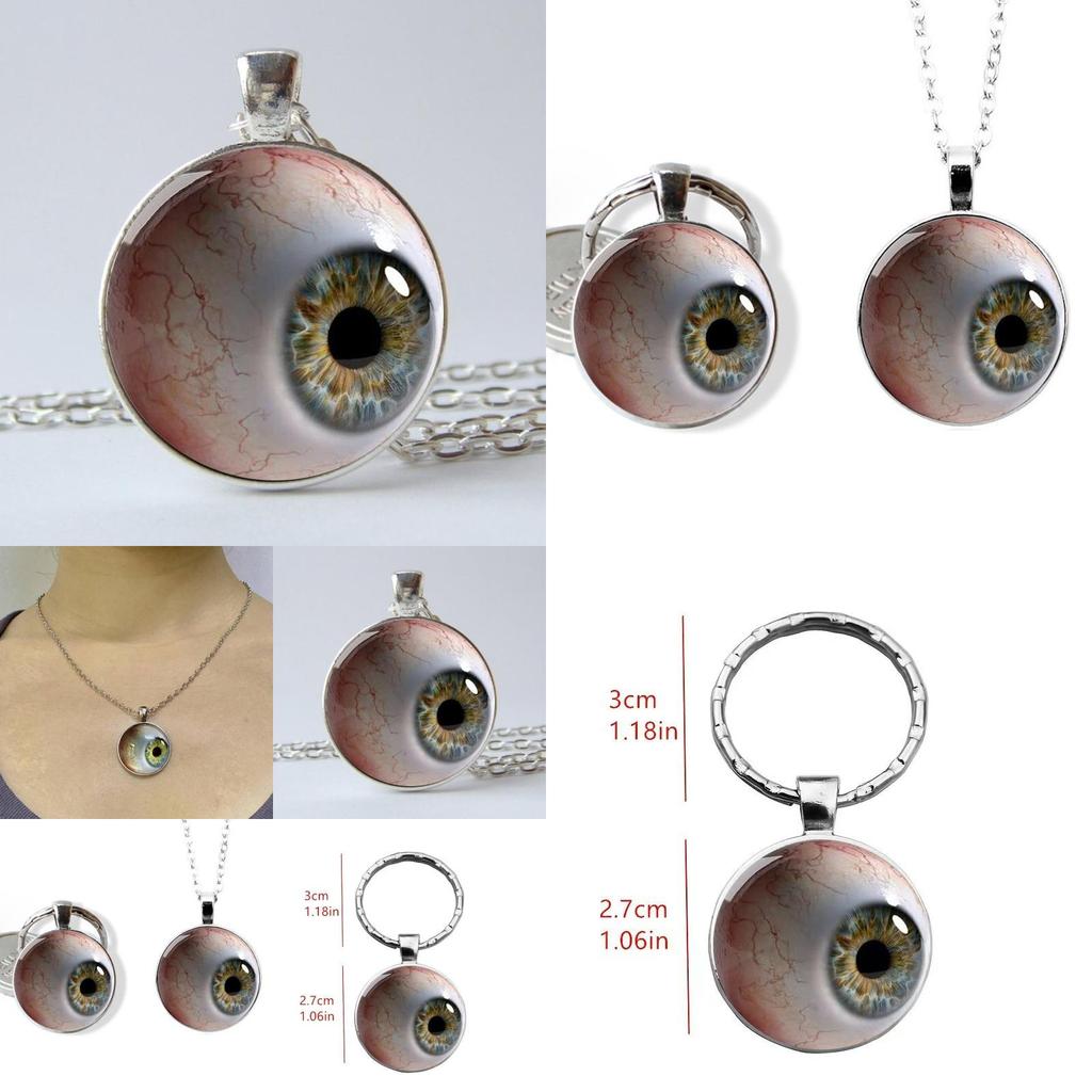 Bloodshot Eye 2d Flat Pattern Glass Pendant Keychain And Necklace For Gift Giving