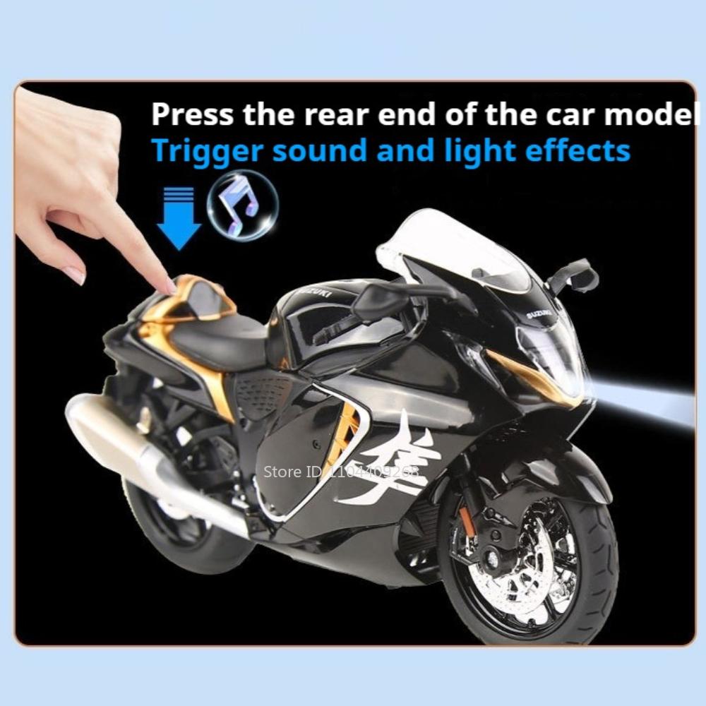 Scale 1:12 Suzuki Hayabusa GSX250R Motorcycle Model Toy Car Alloy Body Rubber Tires Music Light Motor Models Collectible Item