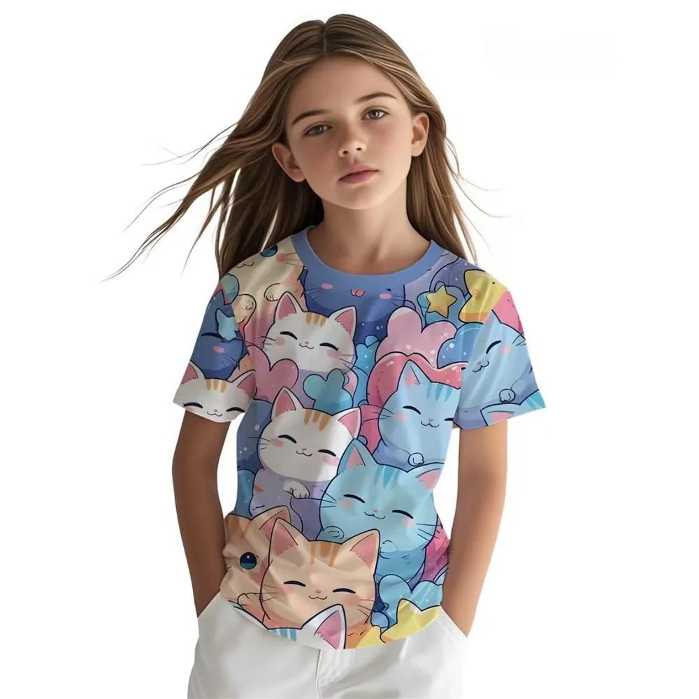 Summer Children's Short Sleeved T-shirt Fashionable Colorful Cartoon Animals 3d Printing Soft Comfortable Breathable Round Neck T-shirt