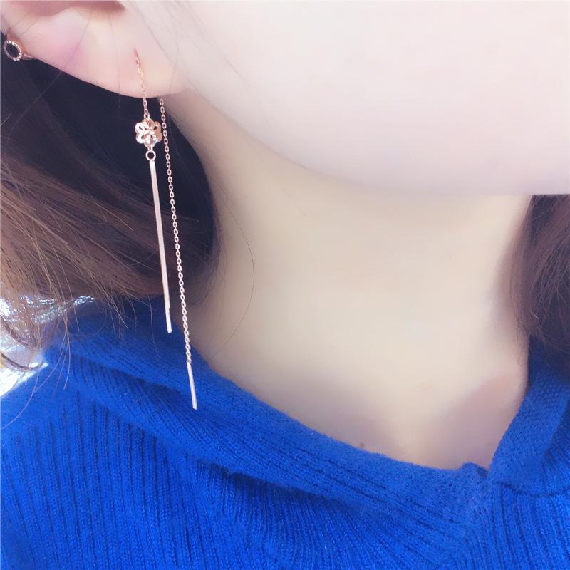 Exquisite Rose Gold Plated Snake Bone Fringed Flower Earrings Personalized Versatile 585 Purple Gold Pure Russian Long Earrings