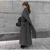 Casaco de lã com gola cachecol chique de cor sólida, bolsos elegantes, jaquetas trespassadas, novo vestuário feminino grande