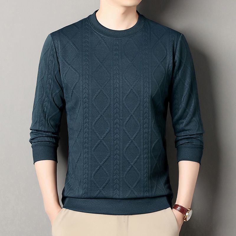 Men's New Autumn Round Neck Jacquard Sweatshirt Long-sleeved T-shirt Knitted Inner Layer