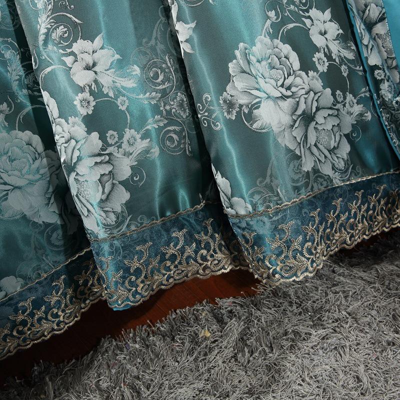 European Satin Jacquard Bedding Set - Lace-Trimmed, 4-Piece Set