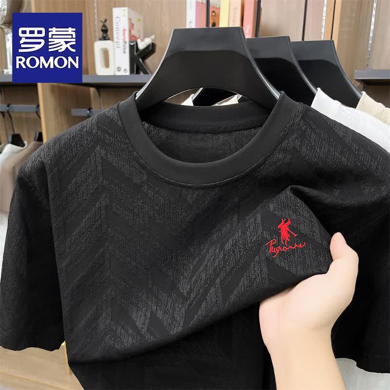 ROMON Men s Textured Breathable Round Neck Short Sleeve T-Shirt M