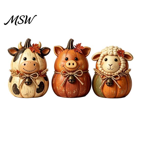 Decorative Wooden Tabletop Accents 3PCS Rustic Autumn Harvest Ornaments, Animal Designs Retro Vintage Distressed Wood Crafts Farmhouse Crafts,