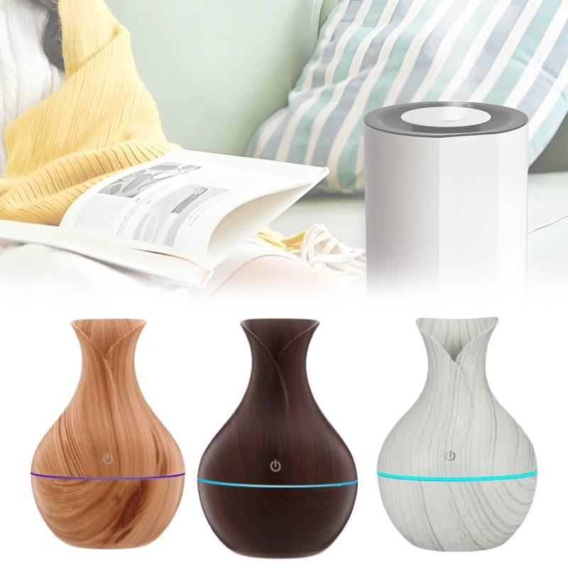 Vase Humidifier Shaped With Wooden Pattern Light Wood Ultrasonic Purifier Air