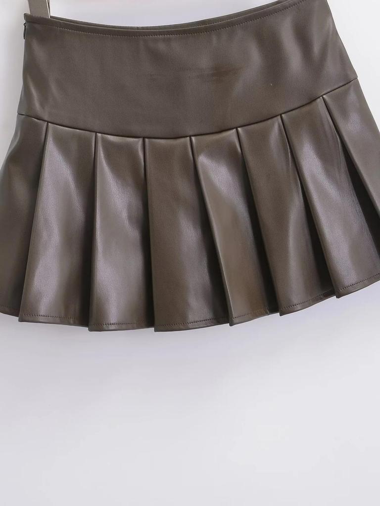 Sweet & Cool Retro High-Waisted PU Leather Pleated Mini Skirt - Women's Slimming A-Line Style