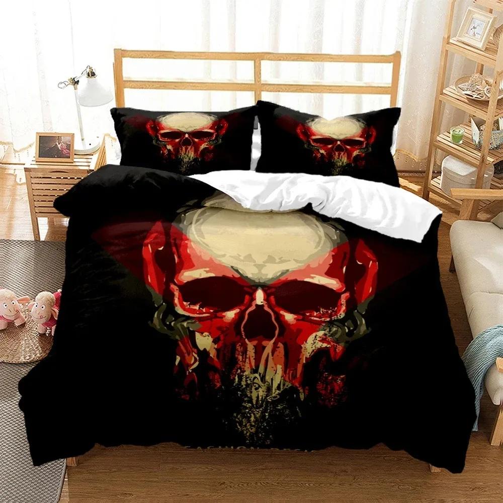 Mysterious Black Skeleton Digital Print Polyester Bedding Sets Child Kids Covers Boys Bed Linen Setfor Teens Bed Sheet Set