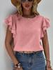 Women's Casual Round Neck Loose Summer Shirt with Ruffles Batwing Sleeves Short Sleeve Top for Women