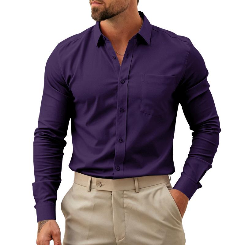 Men S Classic Casual Long Sleeve Button Down Solid Color Shirt