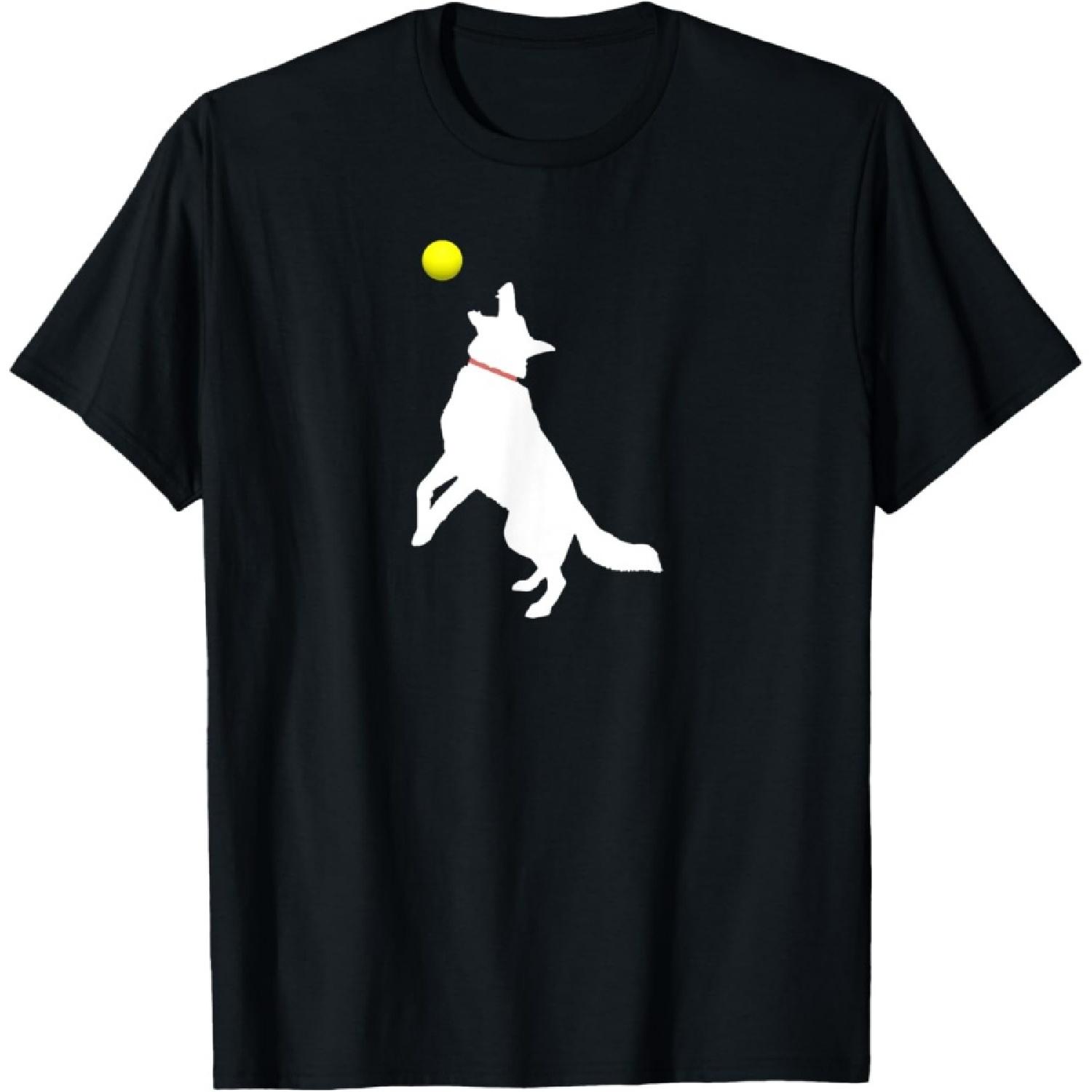 

White German Shepherd Dog GSD Catching Yellow Tennis Ball T-Shirt XXXXXL чорний
