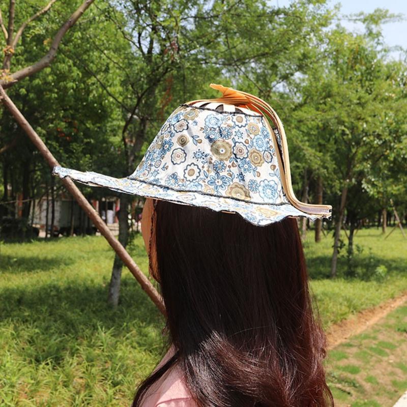 Hat for Traveling Adjustable Hat to Handheld Folding Fan Foldable Bamboo Hat and Fan Summer Beach Foldable Hat and Fan