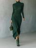 Elegant High-Collar Waist-Cinching Irregular Wrap Dress for Women - Autumn/Winter Collection