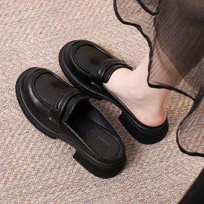 Small Man Increases the Height of the Bag Head and Half Slippers for Women To Wear In the Summer of 2025, New Lazy Shoes Without Heels, Loafer Leather