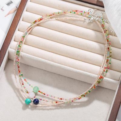 Bohemian Amethyst Crystal Pendant & Beaded Choker Necklace