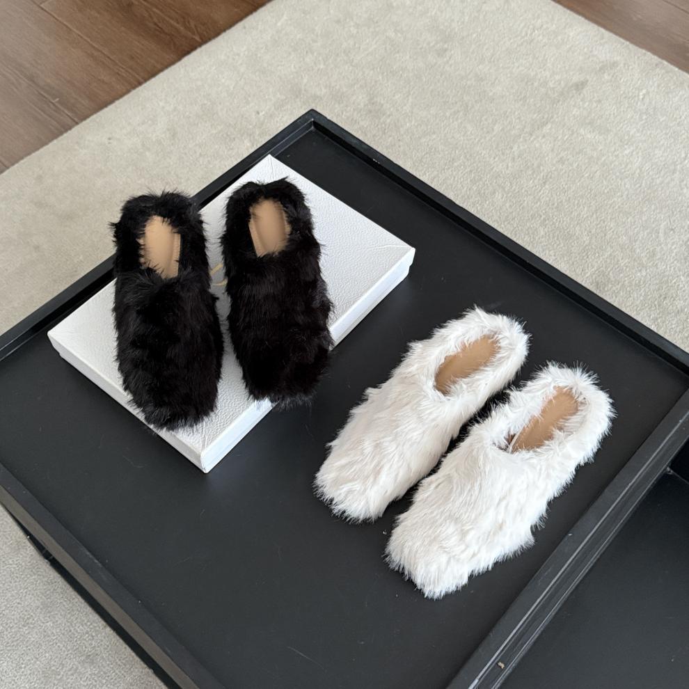 European and American Style Fashion Square Head Deep Mouth Bag Head Slippers Cat Heel 2025 Autumn Simple Women's Shoes Flat Bottom Fluffy Slippers