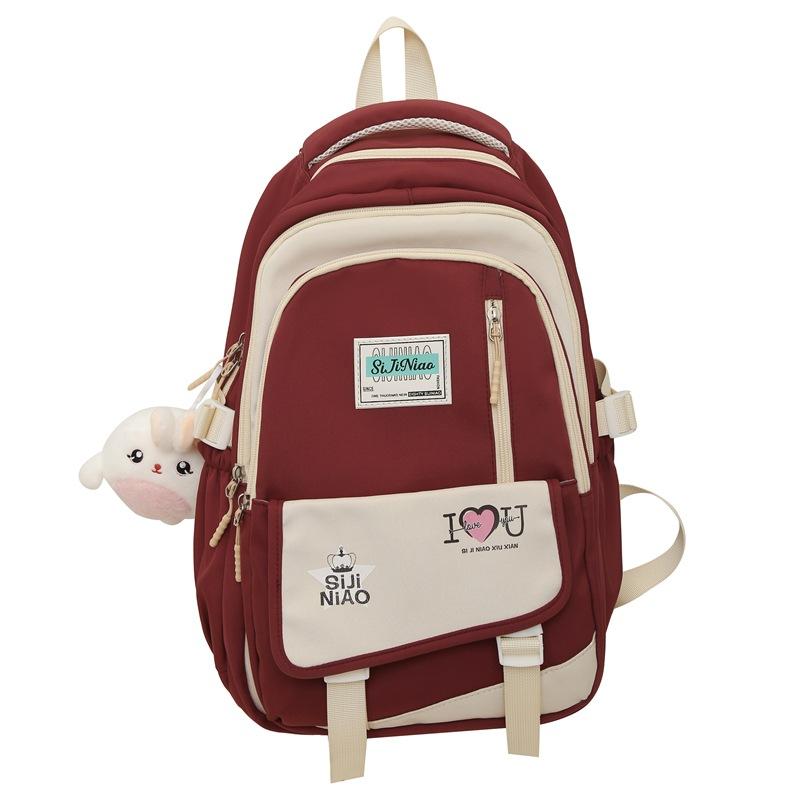 Schoolbag Women's 1011 New Simple Niche Versatile Model Contrasting Color Student Schoolbag Multi-compartment Large-capacity Backpack Wholesale