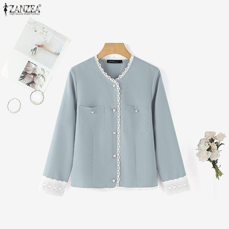 ZANZEA Lässige Bluse mit Rundhalsausschnitt und langen Ärmeln für Damen