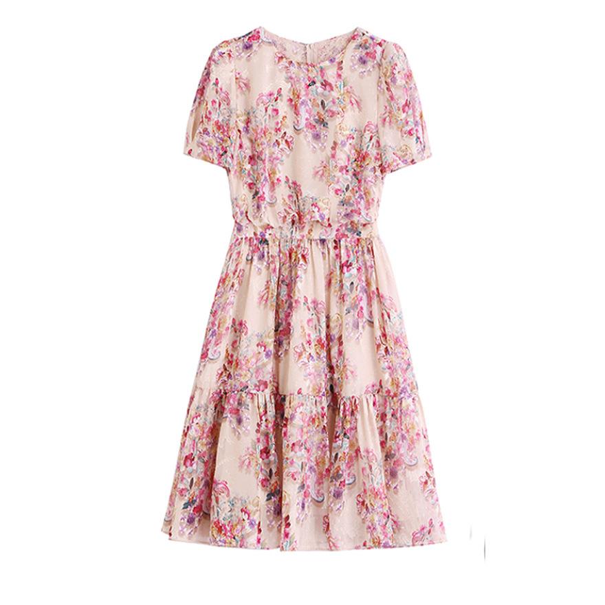 Floral dress women's summer new small fashionable waist thin medium and long A skirt