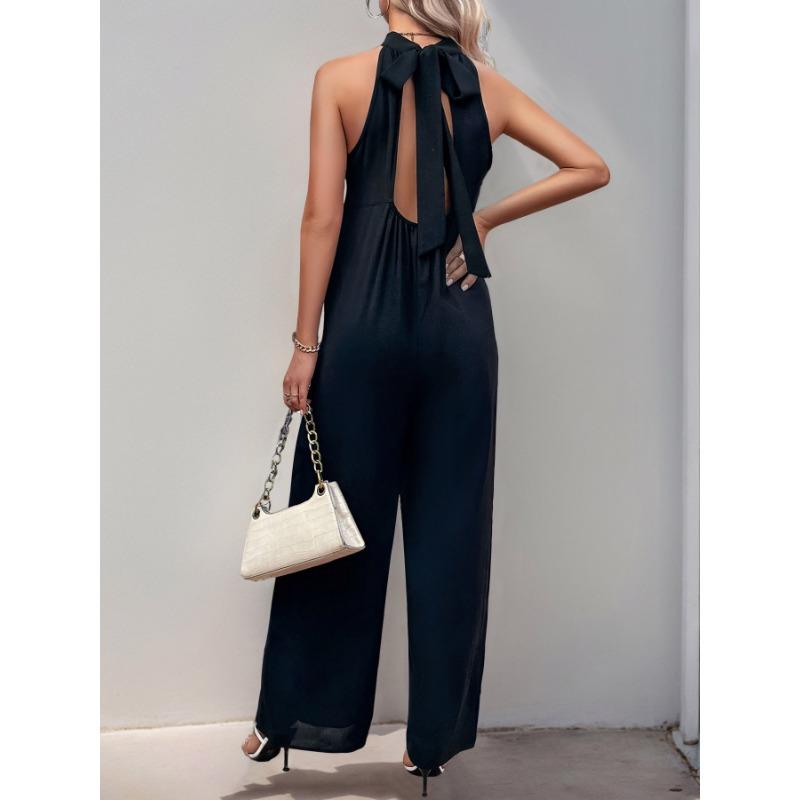 JKASHDK Women's Fashion Casual Summer Spring Solid Color Print Sleeveless Half Turtleneck Loose Waistline Trousers Jumpsuits & Rompers