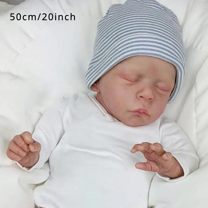 BZDOLL 50cm 20inch Soft Vinyl Sleeping Reborn Baby Doll with 3D-Paint Skin and Soft Cloth Body Toy for Girl Kids Gift Like Real Art Newborn Bebe