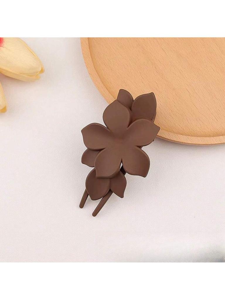 4.2-inch large natural color coffee colored flower grab clip suitable for thick and thin hair, fixing hair and styling