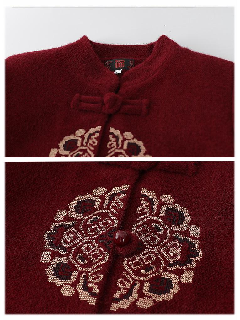 Dámský zimní vlněný kabát Hengyuanxiang pro starší osoby - Novoroční a svatební outfit pro babičku