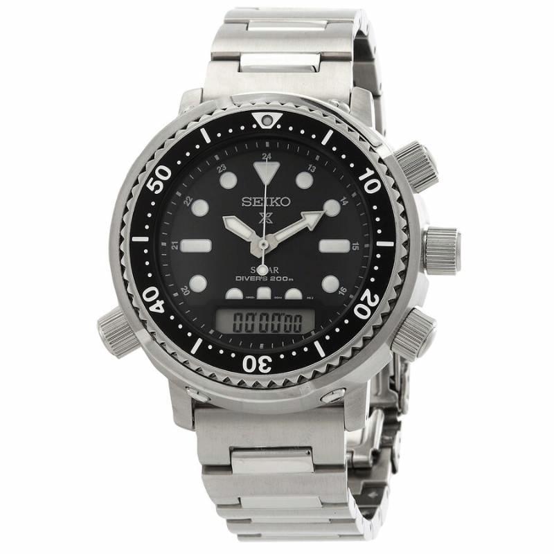 

SEIKO 200 meters waterproof, solar Quartz, Steel Strap, , 46mm men s watch, black dial SNJ033