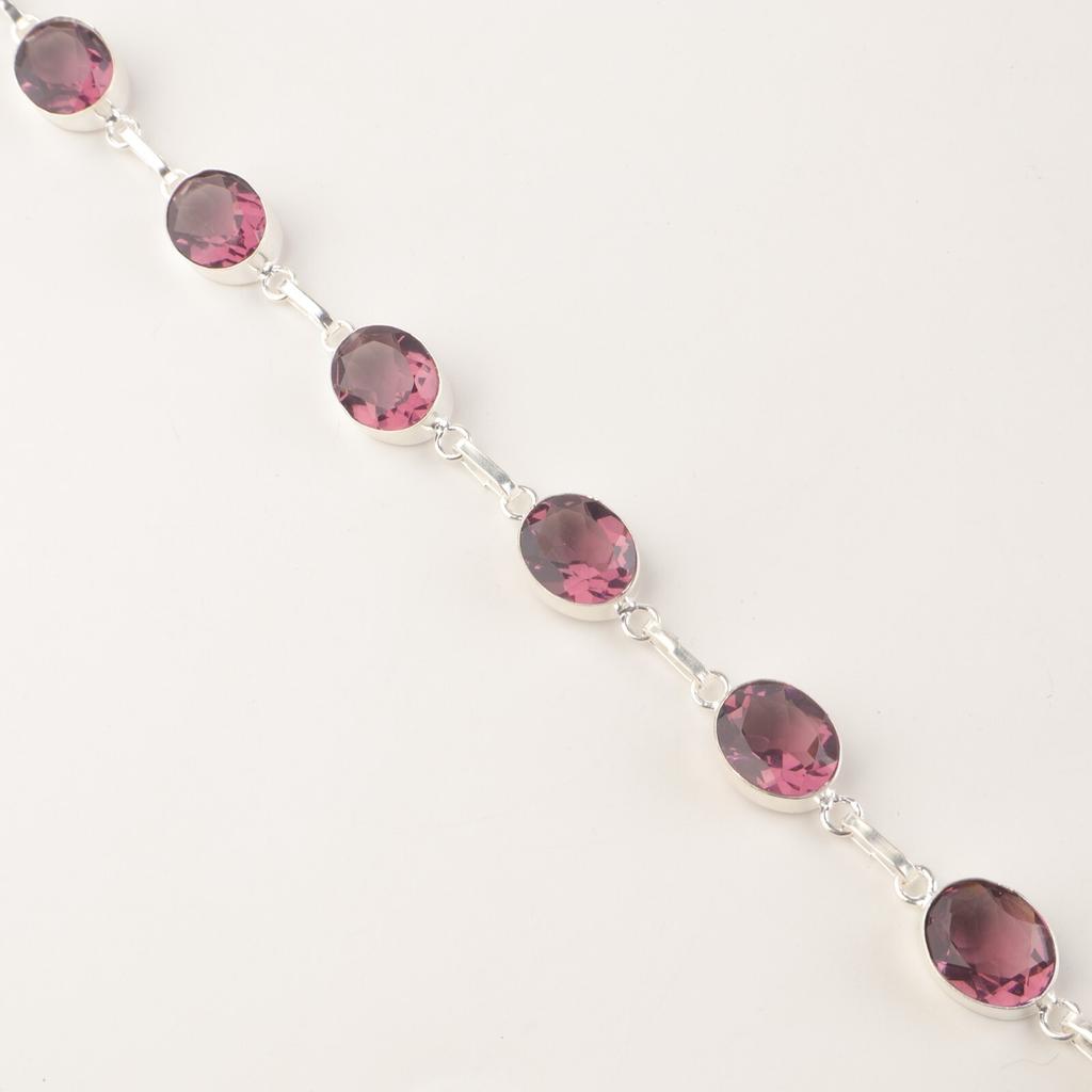 Rhodolite Gemstone 925Sterling Silver Handmade Bracelet Jewelry For Anniversary RB-5-15