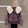 Winter Fur Collar Women White Jacket Ladies Vintage Short Warm Puffer Coat Female Parka Outerwear