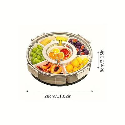 Drehbare Snackschale mit Deckel und Griff Aufbewahrungsbox Mehrfach unterteilt Servierplatte für Obst und Gemüse Langlebiges PP-Material