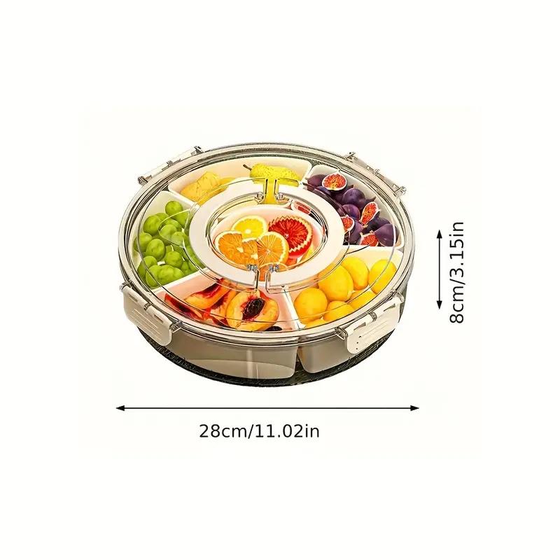 Rotating Snack Tray with Lid and Handle Storage Box Multi-Compartment Fruit and Vegetable Serving Platter Durable PP Material