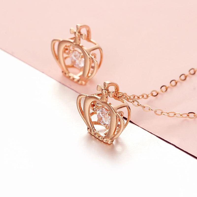 Purple Gold Diamond Crown Pendant, Fashionable And Exquisite Trend Simple Rose Gold Plated Necklace