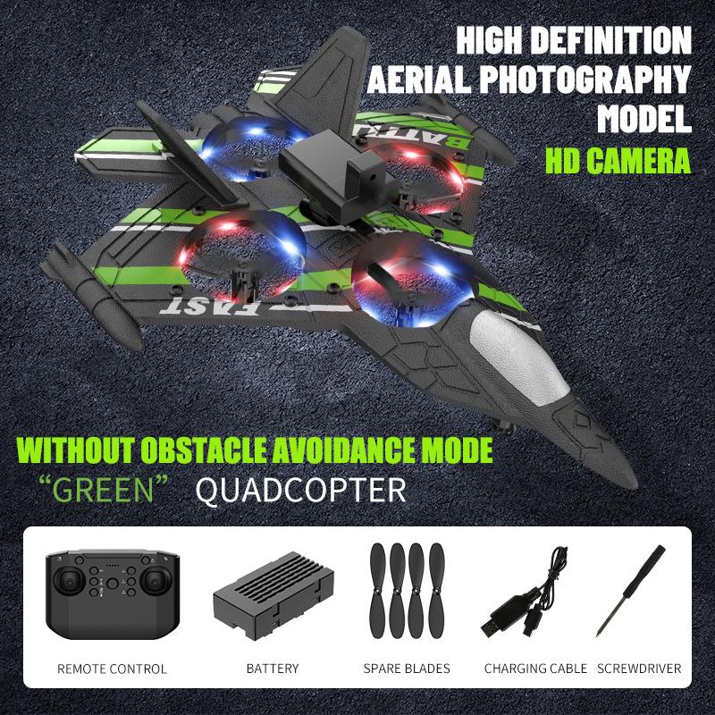 Aereo RC con Telecamera Elicottero Telecomandato Caccia Schivata Ostacoli Aereo 2.4G Schiuma EPP Giocattoli di Natale per Bambini