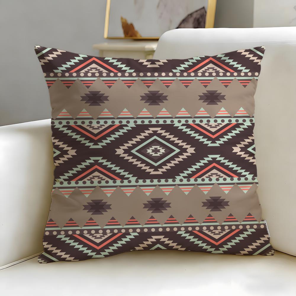 Classic Pattern Native Fabric Pattern Cushion Cover Soft & Easy-Wash Pillow Case – Versatile for Couch, Bed, Travel and Office