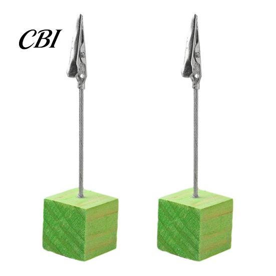 Thick And Thin Paper Clip 2 Pcs Wooden Cube Base Memo Holder with Clips, Mini Table Photo Postcard Number Stands for Name Cards, Photos, Memos,