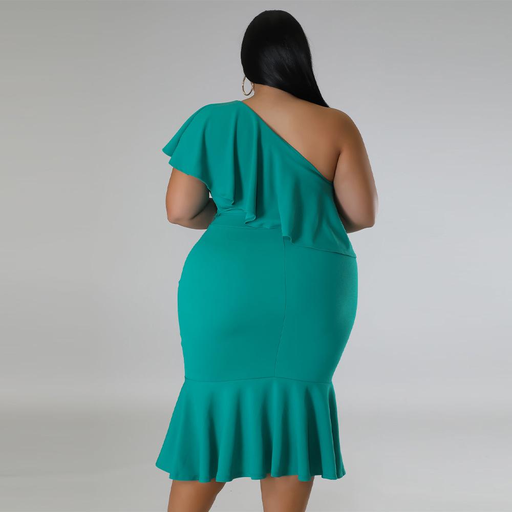 Abiti Midi da Donna Taglie Forti Moda Casual con Bordi Arricciati