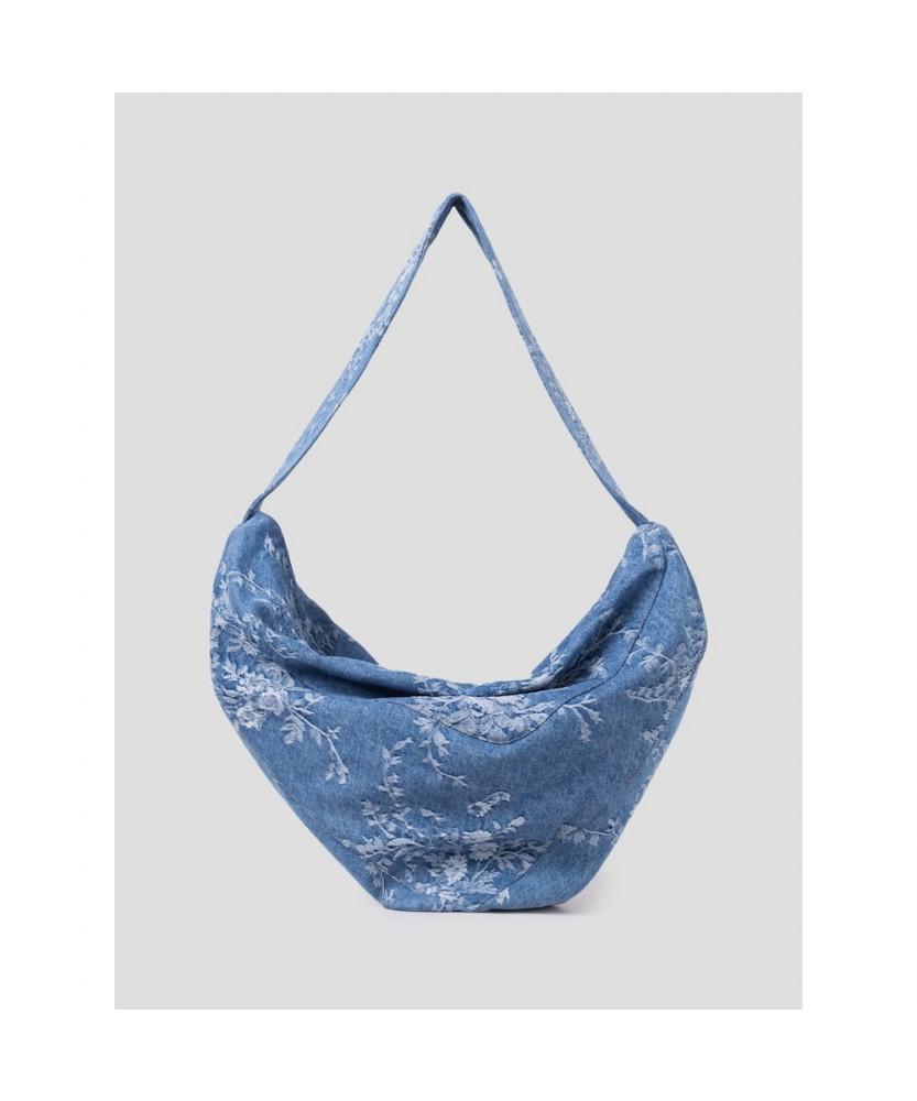 Anggae Flower Jacquard Denim Triangle Bag Blue