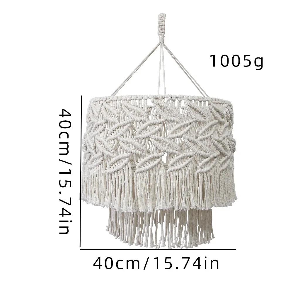 Bohemian Style Tapestry Lampshade Handmade Woven Cotton Tassel Macrame Wall Hanging Lamp Cover Ceiling Pendant for Room Decor