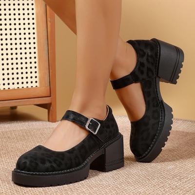 Leoparden Damen High Heels Schuhe Neue Klobige Partyschuhe 2025 Sommer Mary Janes Lolita Schnalle Frau Markenpumps Zapatos