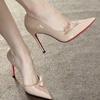Side Empty Single Shoes Autumn New Pointed Toe Shallow Mouth Bow Slip-on Anti-Slip Wear-Resistant High Heels