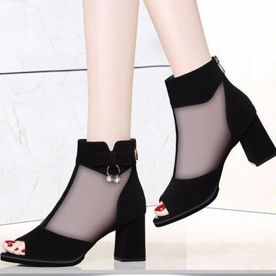 High Heeled 7cm Sandals for Women New Women's Shoes Mesh Fish Mouth Sandals for Women Waterproof Platform Thick Heel High Heels for Women