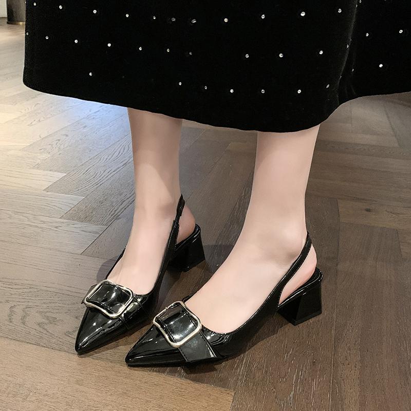 High Heel Sandal für Damen Schuhe Geschlossene Zehe 2025 Sommer Anzug Weiblich Beige Flacher Ausschnitt Hochhackig Spitz Niedrig Frühling Neu